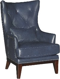 Cobalt Blue Leather-Match Accent Chair and Ottoman - Brewster