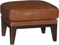 Chestnut Brown Leather-Match Ottoman - Brewster