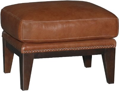 Chestnut Brown Leather-Match Ottoman - Brewster