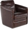 Coffee Brown Leather-Match Swivel Barrel Chair - Piper
