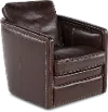 Piper Coffee Brown Leather-Match Swivel Barrel Chair