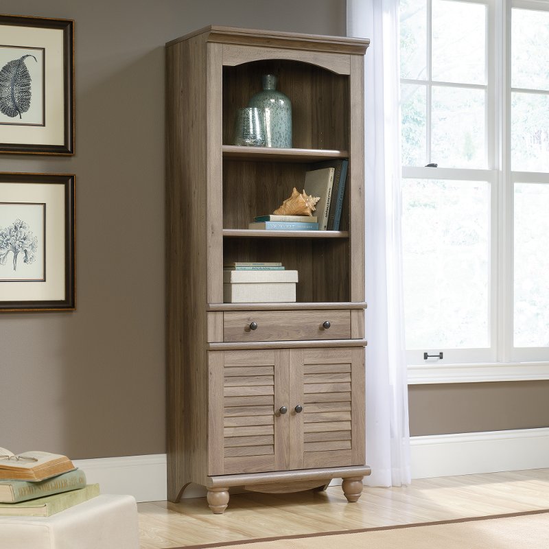 Salt Oak Bookcase With Doors Harbor View Rc Willey Furniture Store