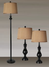 3 Piece Satin Black Lamp Set