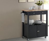 RT310-OCC Black Kitchen Cart with Wood Top - Denton
