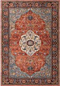8 x 11 Large Alcantara Rust and Aquamarine Blue Rug - Spice Market