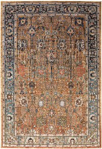 8 x 11 Large Tobacco Brown and Aquamarine Blue Rug - Spice Market