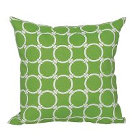 Green and White Round Ring Indoor/Outdoor Throw Pillow