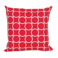Red and White Round Ring Indoor/Outdoor Throw Pillow