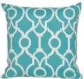Teal and White Geometric Indoor-Outdoor Throw Pillow