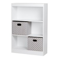 8050141K White 3-Shelf Bookcase with 2 Storage Bins - Axess