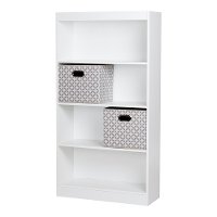 8050142K White 4-Shelf Bookcase with 2 Storage Bins - Axess