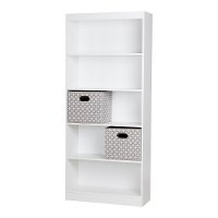 8050143K White 5-Shelf Bookcase with 2 Storage Bins - Axess