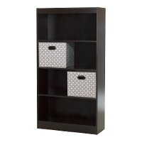 8050148K Chocolate 4-Shelf Bookcase with 2 Storage Bins - Axess