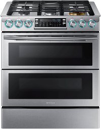 NX58K9850SS Samsung Double Oven Gas Range with Blue LED Illuminated Knobs - 5.8 cu. ft. Stainless Steel
