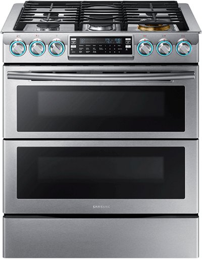 NX58K9850SS Samsung Double Oven Gas Range with Blue LED Illuminated Knobs - 5.8 cu. ft. Stainless Steel