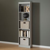 10134 Soft Gray Narrow 5-Shelf Bookcase - Axess-4