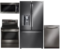 KIT LG 4 Piece Electric Kitchen Appliance Package with 29.6 cu. ft. French Door Refrigerator - Black Stainless Steel