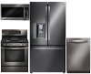 KIT LG 4 Piece Gas Kitchen Appliance Package with French Door Refrigerator - Black Stainless Steel