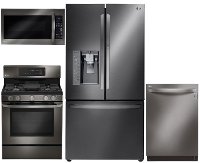 KIT LG 4 Piece Gas Kitchen Appliance Package with French Door Refrigerator - Black Stainless Steel