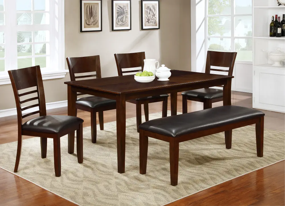 6 Piece Dining Set with Bench - Traditional Colin Brown Cherry -1