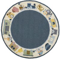 5' Round Choo Choo Train Blue Rug - Classic Train