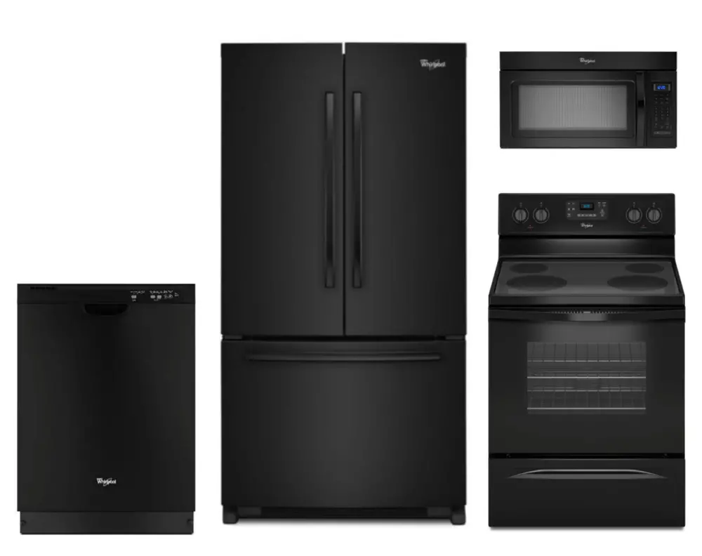 KIT Whirlpool Black 4 Piece Electric Kitchen Appliance Package-1