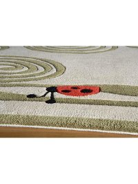 4 x 6 Small Modern Birdie Ivory and Green Area Rug - Whimsy Garden