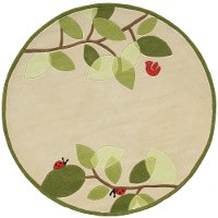 5' Round Modern Birdie Ivory and Green Area Rug - Whimsy Garden