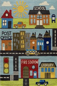 4 x 6 Small Town Square Green and Blue Rug - Whimsy