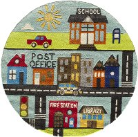 5' Round Town Square Green and Blue Rug - Whimsy
