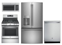 KIT GE 4 Piece Kitchen Appliance Package with Gas Range with Griddle - Stainless Steel