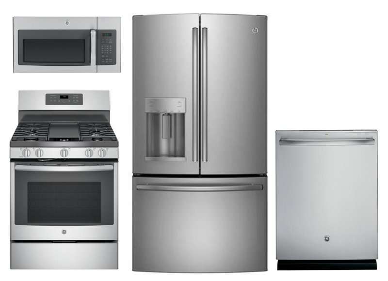 GE 4 Piece Kitchen Appliance Package with Gas Range with Griddle ...
