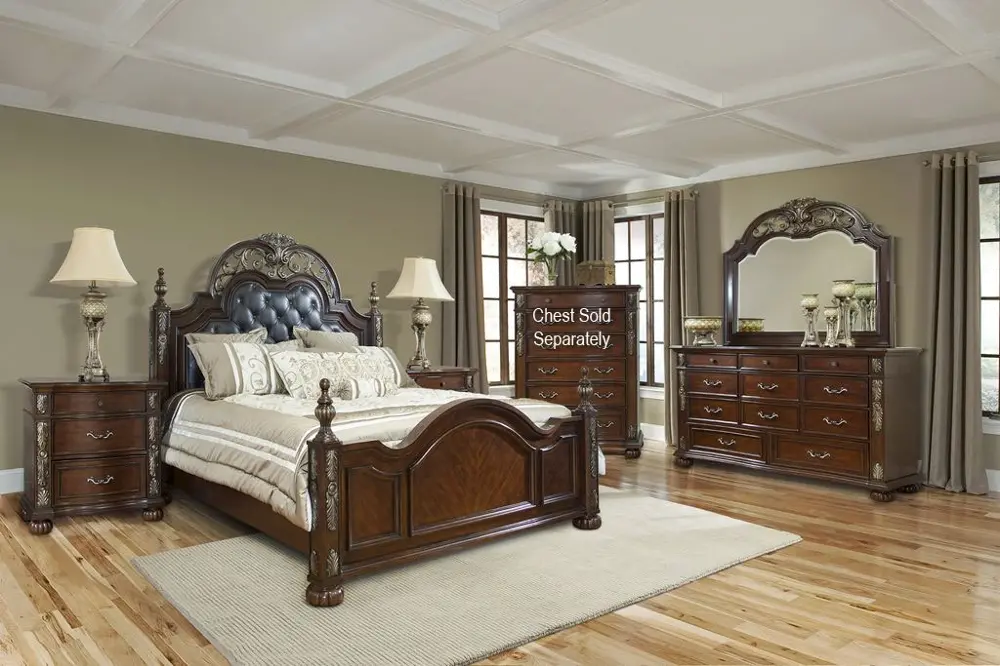 4PC:1060/ROSANNA5/0 Brown Ornate Traditional 4 Piece Queen Bedroom Set - Rosanna-1