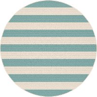 GCT1003 8RND 8' Round Aqua Stripe Indoor-Outdoor Rug - Garden City