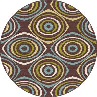 GCT1016 8RND 8' Round Geometric Brown Indoor-Outdoor Rug - Garden City