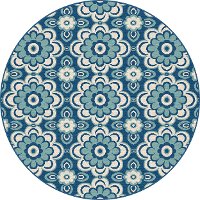 GCT1018 8RND 8' Round Floral Navy Blue Indoor-Outdoor Rug - Garden City