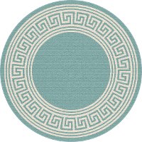 GCT1019 8RND 8' Round Greek Key Aqua Indoor-Outdoor Rug - Garden City