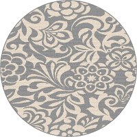 GCT1029 8RND 8' Round Floral Gray Indoor-Outdoor Rug - Garden City
