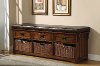 Hallway Bench with Espresso Faux Leather Cushion and 3 Baskets