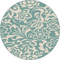GCT1030 8RND 8' Round Floral Aqua Indoor-Outdoor Rug - Garden City