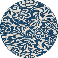 GCT1031 8RND 8' Round Floral Navy Blue Indoor-Outdoor Rug - Garden City