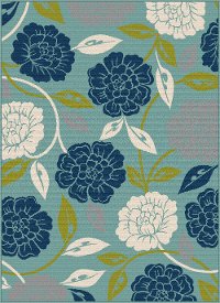 GCT1032 5x8 5 x 7 Medium Floral Aqua Indoor-Outdoor Rug - Garden City