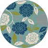 GCT1032 8RND 8' Round Floral Aqua Indoor-Outdoor Rug - Garden City
