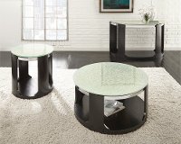 Glass Top Round Cocktail Table on Wheels - Croften-2