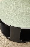 Glass Top Round Cocktail Table on Wheels - Croften-3