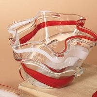 Hand Blown Glass Candy Cane Stripe Deep Dish Bowl