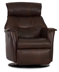 Truffle Brown Leather Compact Swivel Glider Power Recliner - Captain-2