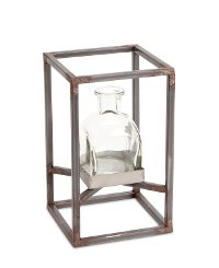 7 Inch Glass Vase with Metal Frame