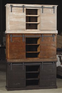 65 Inch Rustic Oak Barn Door TV Stand