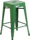 Backless Green Metal 24 Inch Counter Height Stool